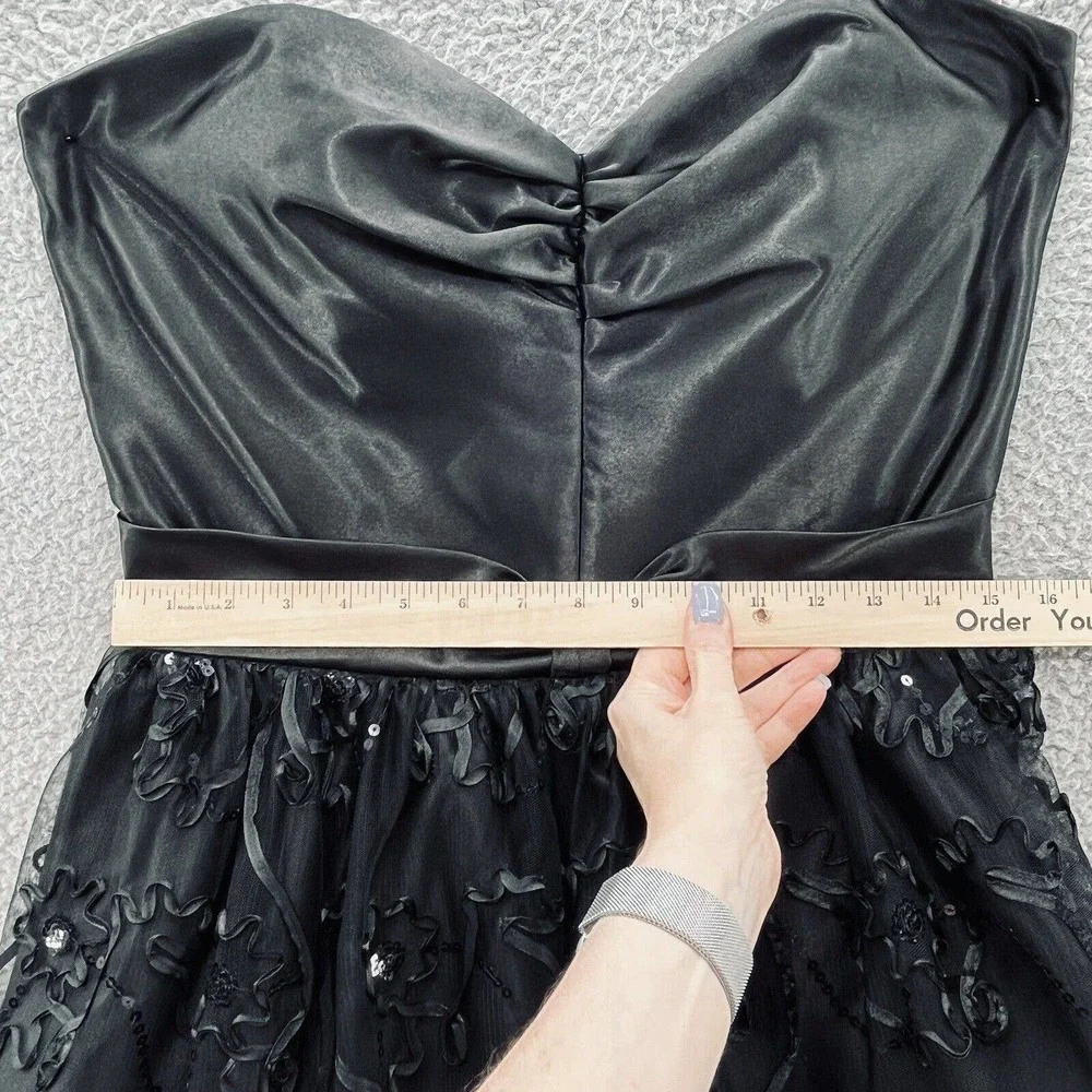 Gunne Sax Dress Black Fitted Satin Corset Strapless Puff Goth AboveKnee - Picture 6 of 15